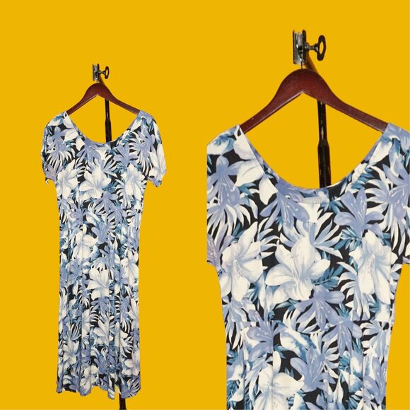 Y2K RABBIT RABBIT RABBIT Floral Lily Print Drop Waist Short Sleeve Dress S-M - Picture 1 of 8